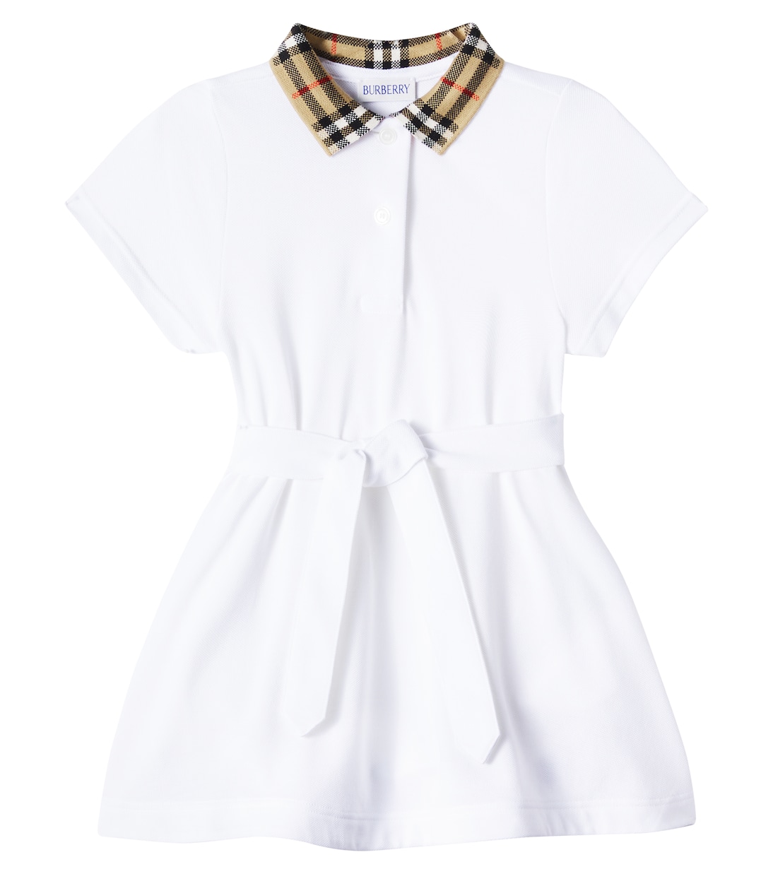 

Бурберри Чек хлопковое поло-платье Burberry Kids, белый