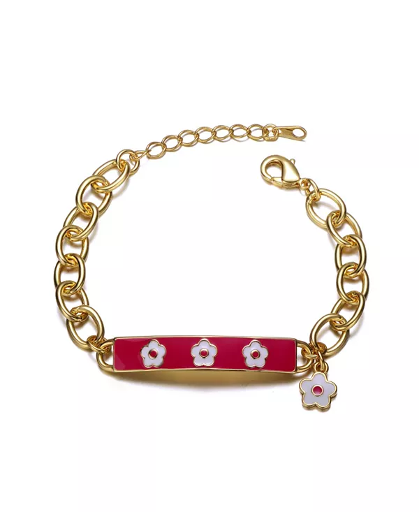 

Браслет-Планка из 14-каратного желтого золота с ярко-розовой эмалью и подвеской-цветком для детей Gigigirl, red