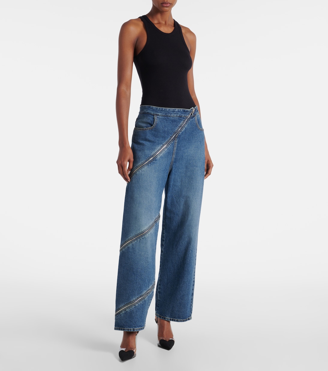 Туфли-лодочки Cœur 90 из замши и ПВХ с открытой пяткой Alaïa, Noir — фото 3