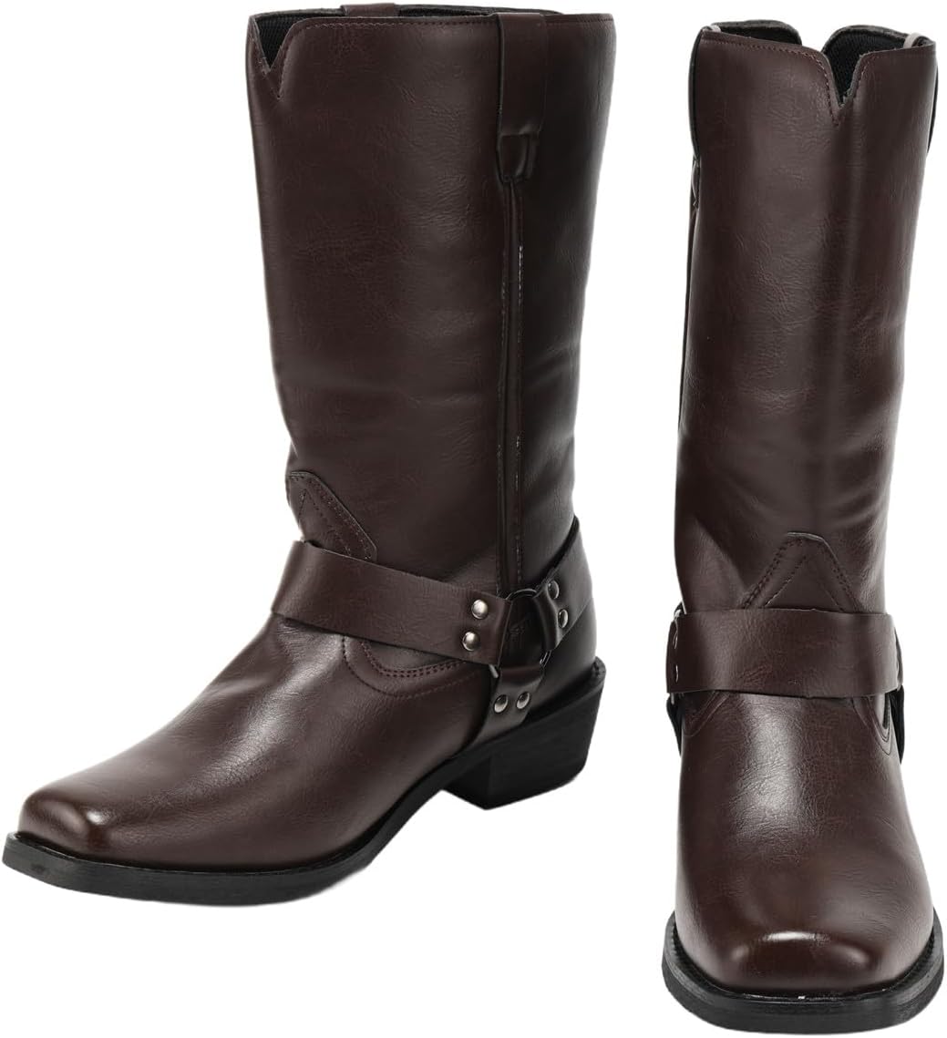 

Мужские ковбойские ботинки, средневековые кожаные шнурованные ботинки, косплей, винтажные ботинки, обувь для Хэллоуина и верховой езды Helltaker, темно-коричневый