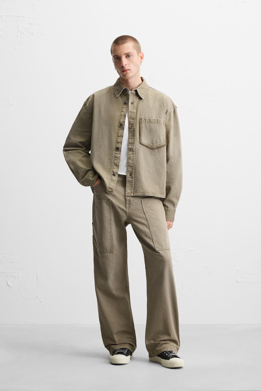 

Плотницкие брюки свободного покроя ZARA, бежевый
