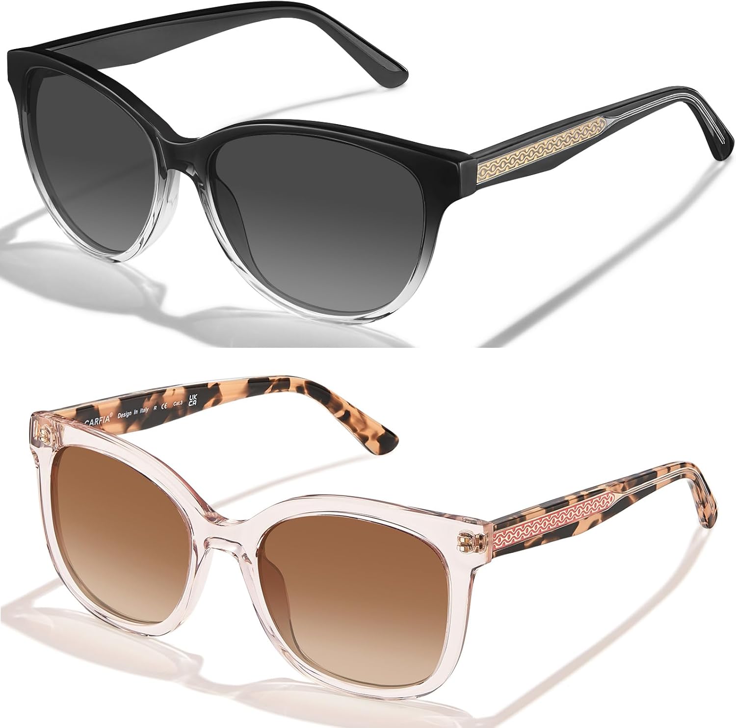 

Женские поляризованные солнцезащитные очки CARFIA «Кошачий глаз» из ацетата, розовые, с защитой от УФ-излучения, в стиле ретро, ​​с рельефным узором и проволочным каркасом