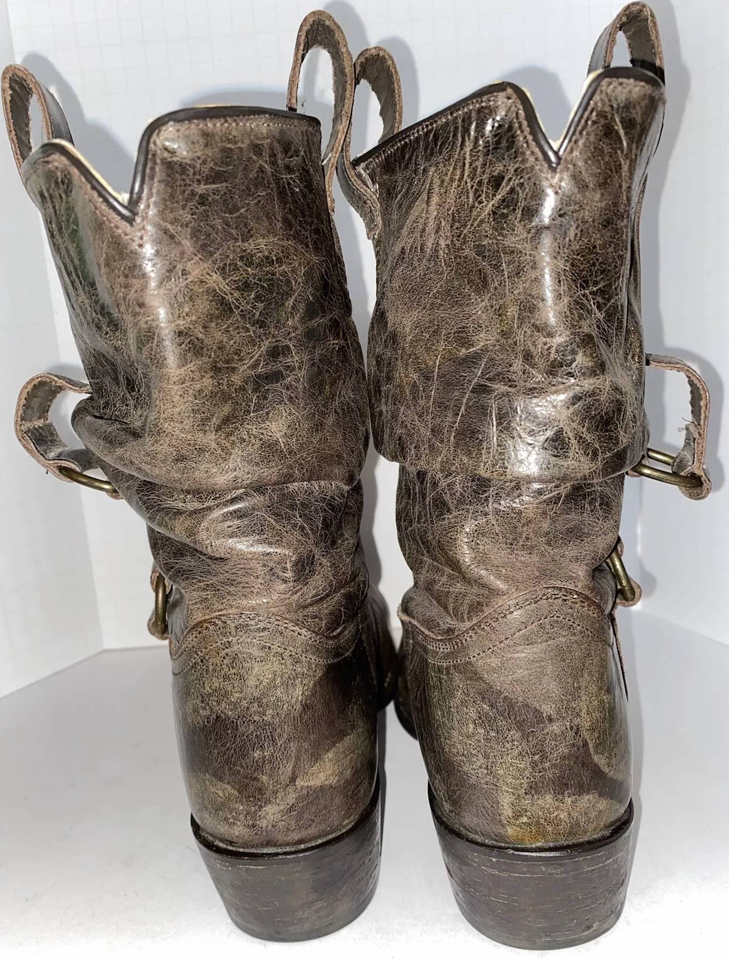 Женские кожаные ковбойские сапоги до середины икры в коричневом цвете Double-H Boots — фото 4
