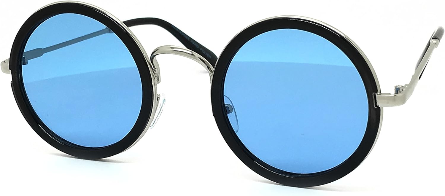 

81296 Премиум винтажные классические солнцезащитные очки в стиле «нерд-хиппи» ретро, ​​круглые, для женщин и мужчин (серебристо-синие, размер 54) O2 eyewear, Clear,silver