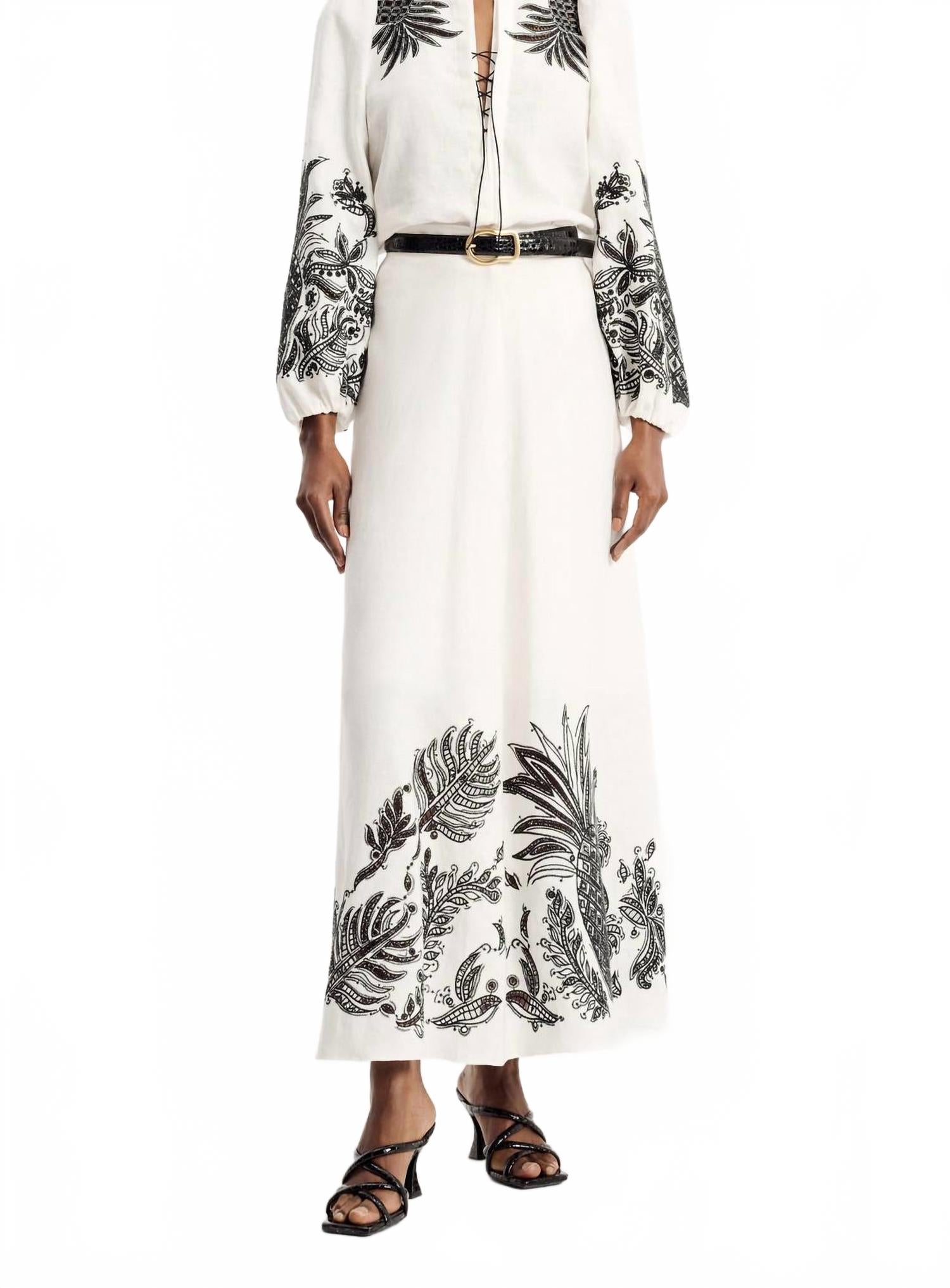 

Льняной топ с вышивкой и буфами на рукавах в белом / черном цвете DOROTHEE SCHUMACHER