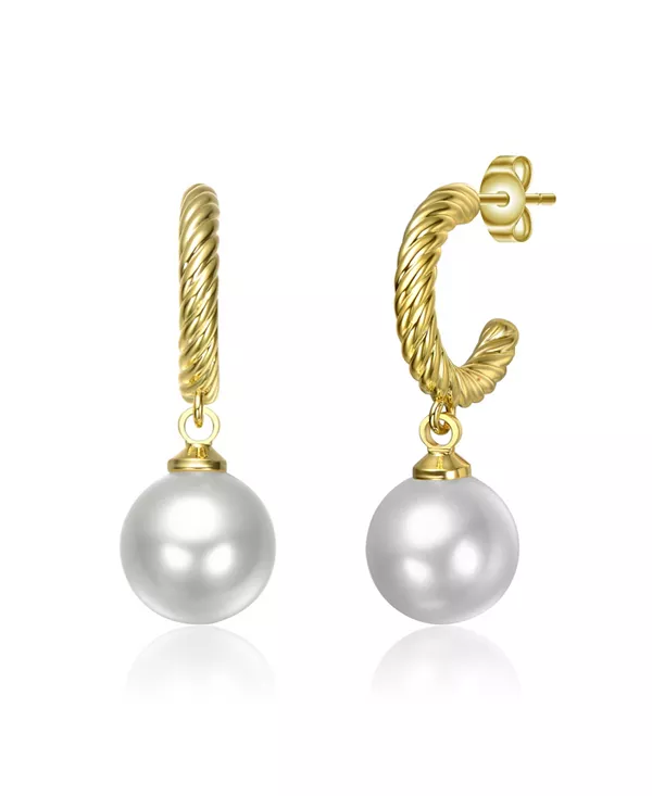 

Серьги-Кольца витые, покрытые 14-каратным золотом с белым жемчугом Rachel Glauber, gold