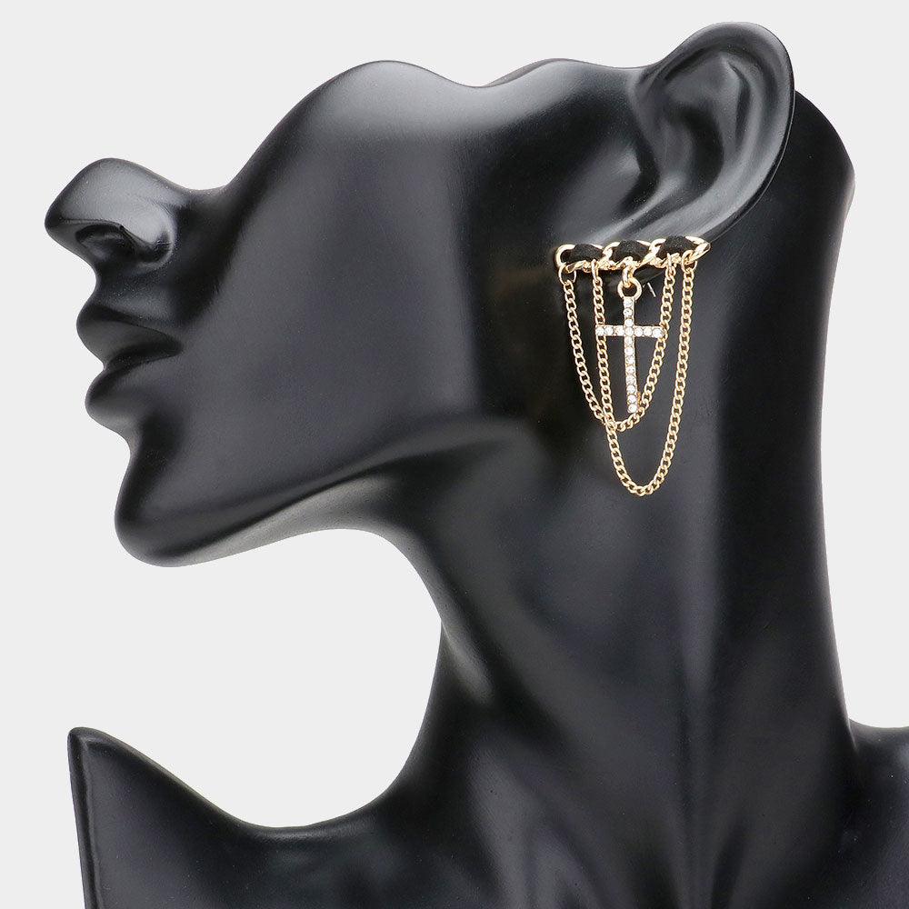 

Серьги-цепочки с каменным паве, украшенные крестом - золото Fashnzfab, золотой