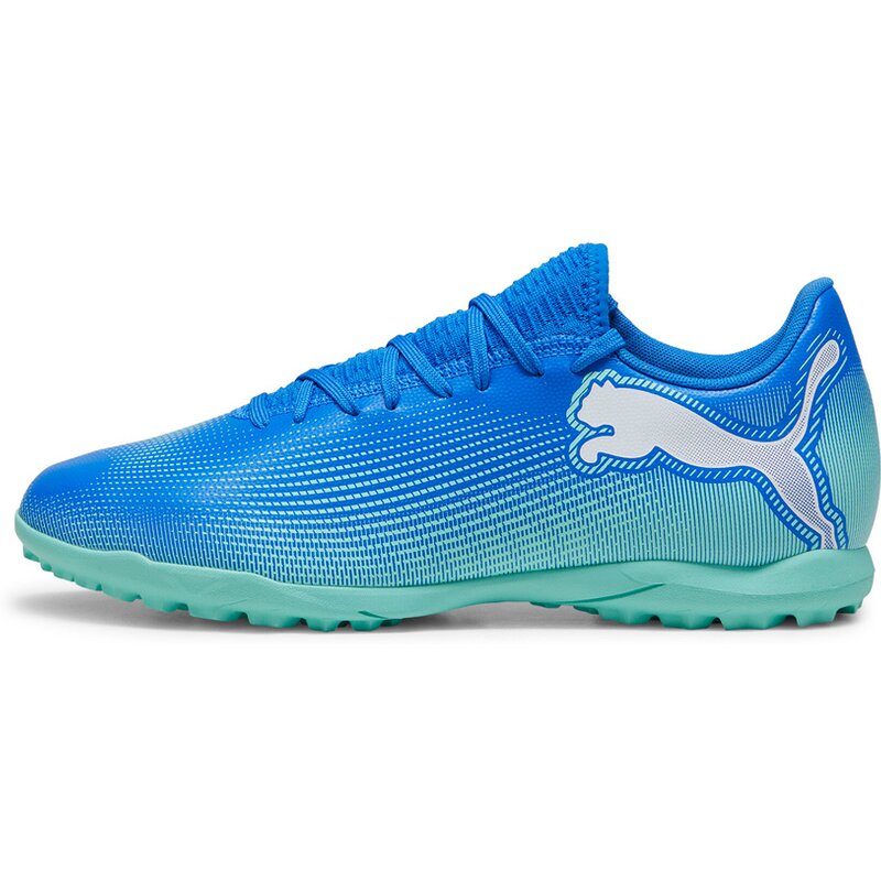 Футбольные бутсы для игры на хард Future 7 Play TT Puma, цвет hyperlink blue-mint-puma white — фото 4
