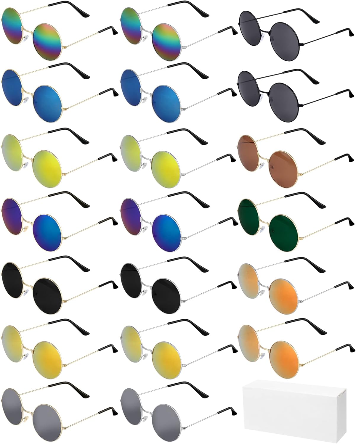 

ONESING 8-20 пар круглых солнцезащитных очков в стиле хиппи, круглые солнцезащитные очки для женщин, разноцветная повязка на голову в стиле хиппи, для дискотеки и вечеринки, Color G-20pcs