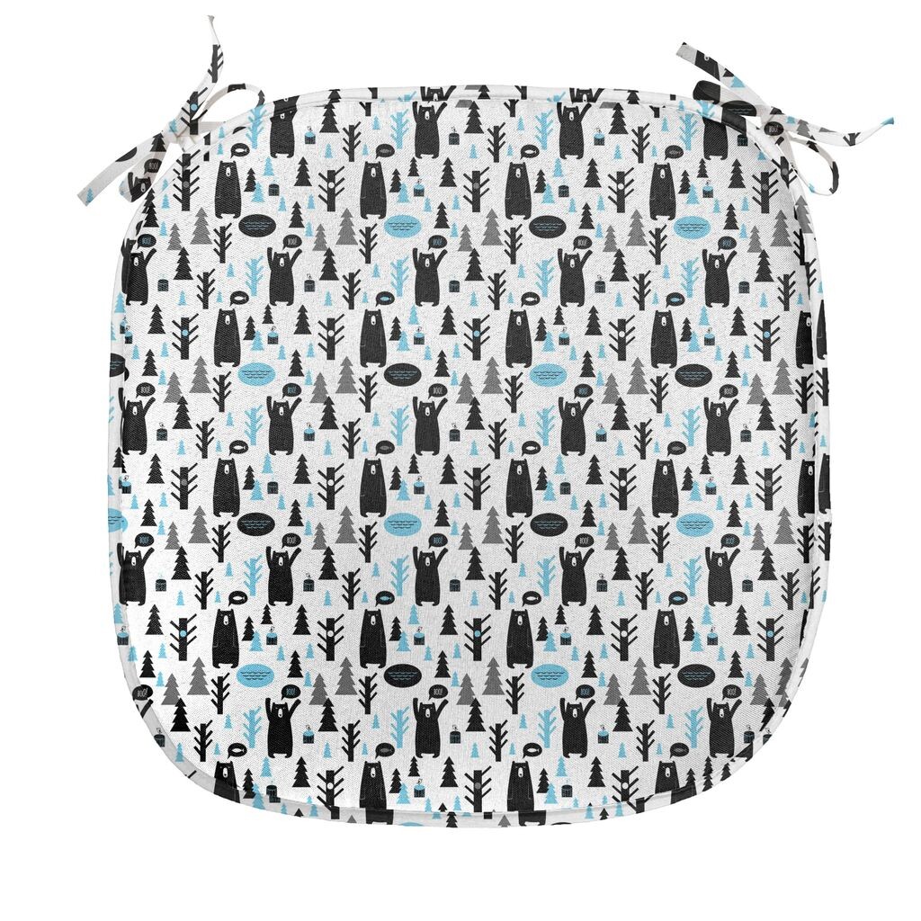 

Подушка на стул для столовой ABAKUHAUS Bear, радость современных лесных животных, декоративная водонепроницаемая подушка с ремнями для кухонных сидений, 40 см x 40 см, бледно-синий, черный, белый