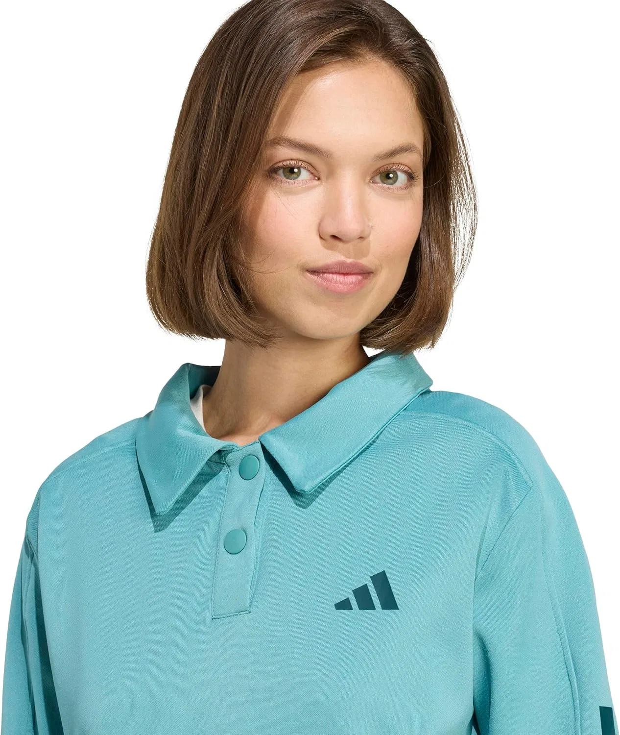 Трек-куртка женская с застежкой на кнопки, adidas, цвет Powder Teal/Aurora Ivy — фото 3