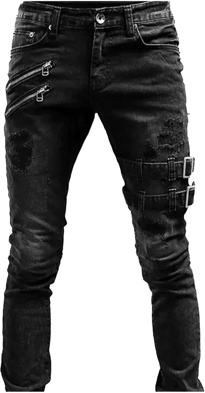 Джинсы скинни рваные, Punk Gothic, Black