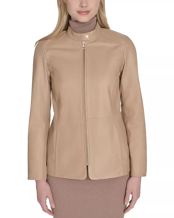 

Кожаная куртка со стоячим воротником Cole Haan, бежевый