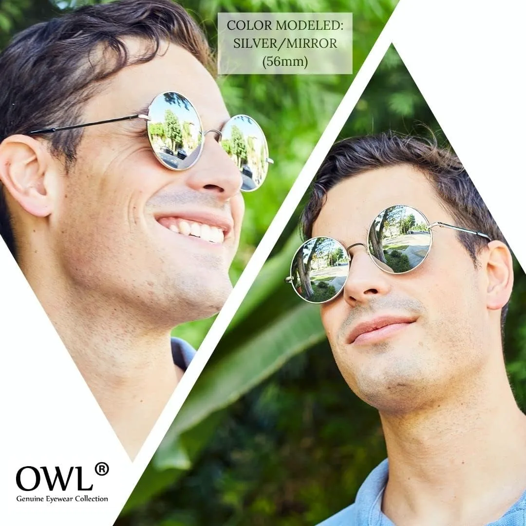 

Круглые солнцезащитные очки OWL с цветными линзами, металлической оправой, в стиле ретро-винтаж, круглые, с большими линзами 56 мм, Silver / Multicolor Mirror