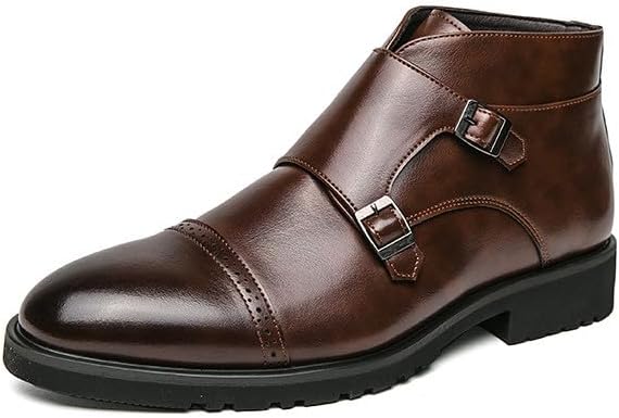 

Мужские ботинки Santimon с двойной монковой застежкой, противоскользящие, удобные, стильные, деловые, повседневные, формальные кожаные ботинки до щиколотки с пряжкой, коричневый