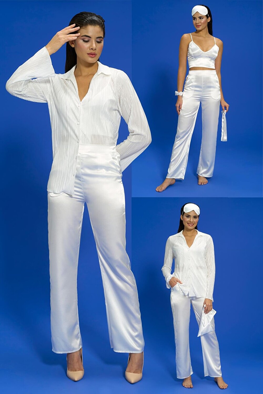 

Плиссированный пижамный комплект-бюстье цвета экрю из 6 предметов FOR YOU MODA