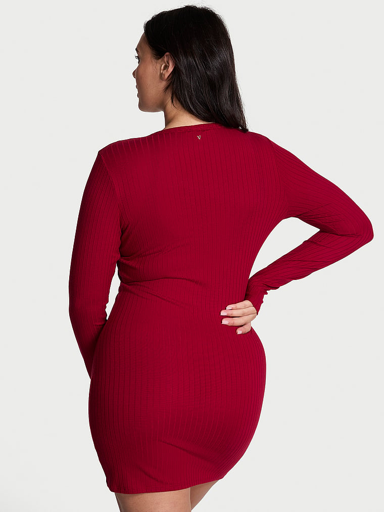 Платье для отдыха из модала с широким рубчиком и длинными рукавами Victoria'S Secret, red lacquer — фото 2
