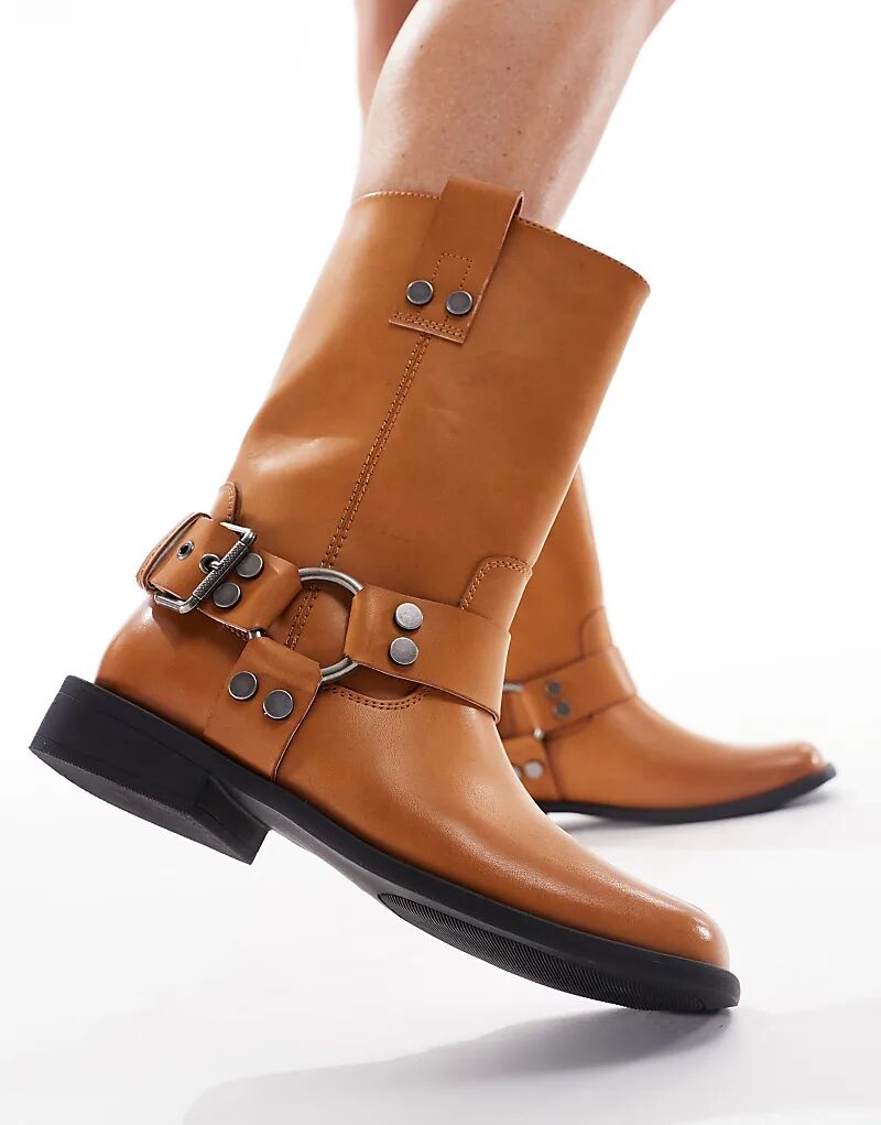 Женские байкерские ботинки ASOS DESIGN Arley с заклепками, коричневый