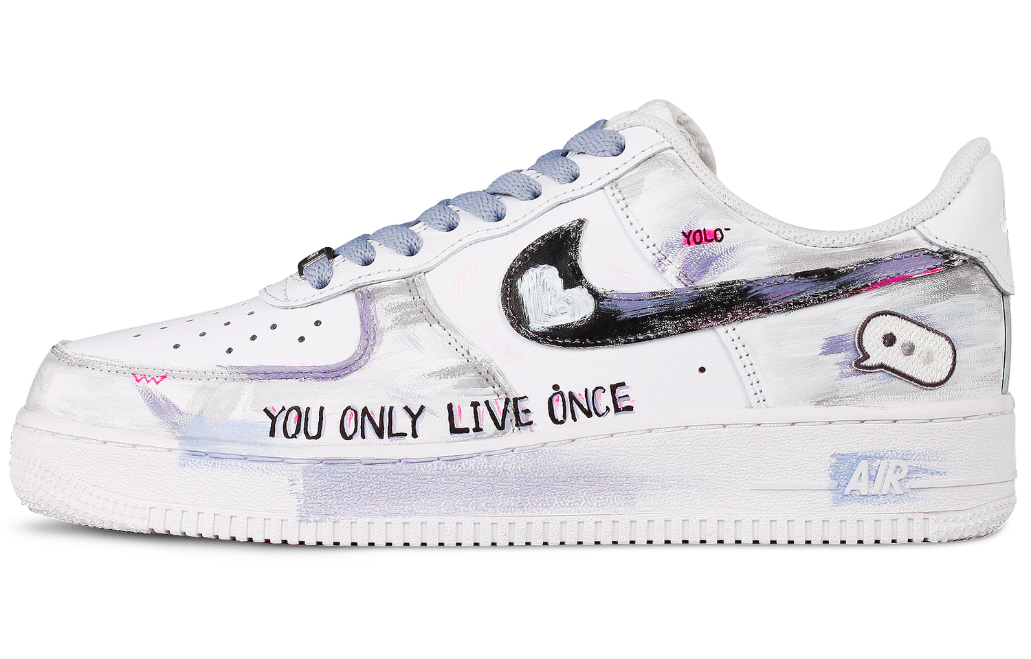 

Nike Кроссовки Air Force 1 белые противоскользящие износостойкие низкие скейтбордские мужские серо-фиолетовые, цвет Gray Purple