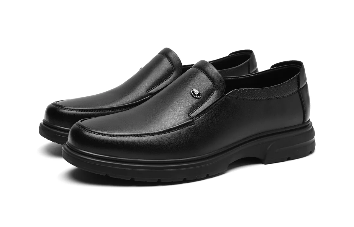 HLA Повседневные мужские туфли Dad Shoes на шнуровке из кожи черные дышащие перфорированные — фото 4