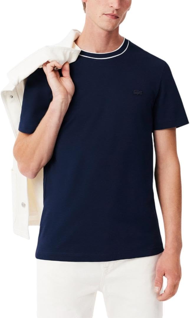 

Lacoste Мужская футболка стрейч-пике с полосатым воротником, Navy Blue, Синий, Lacoste Мужская футболка стрейч-пике с полосатым воротником, Navy Blue