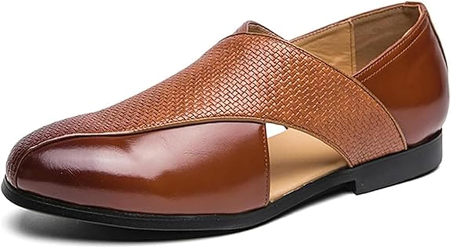 

Мужские летние деловые лоферы, модные слипоны с плоской подошвой, дышащие, удобные, формальные кожаные туфли Xinduoyu, коричневый