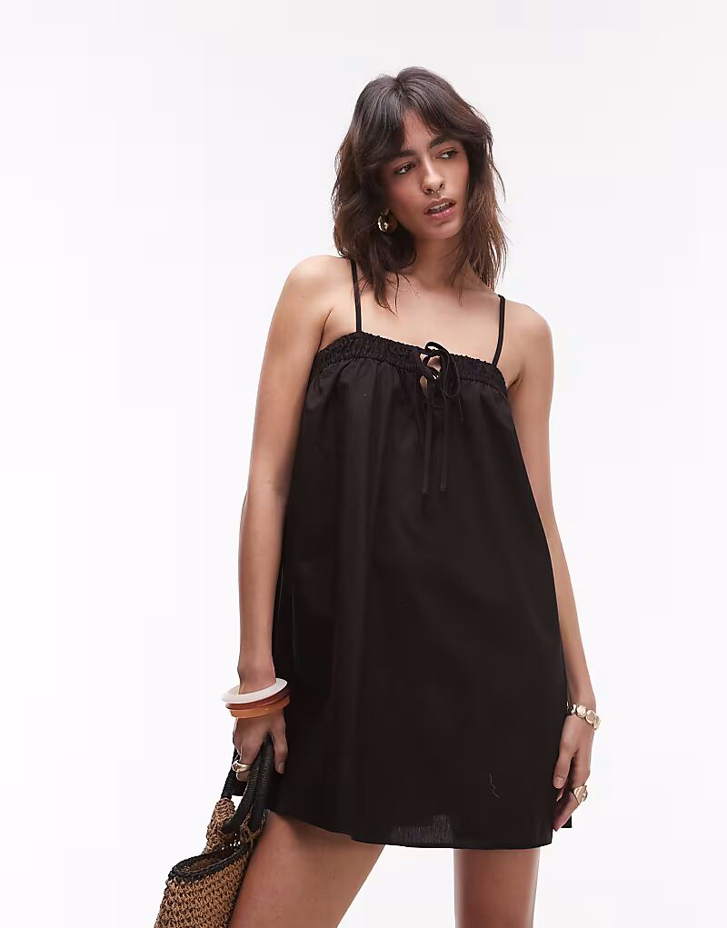 

Мини-сарафан Topshop из поплина черного цвета
