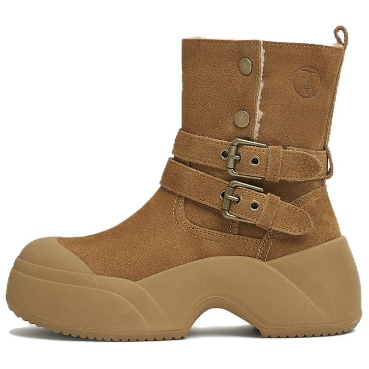 Теплые короткие зимние сапоги до середины голени для женщин TATA, Yellow Brown (Faux Wool Lining)