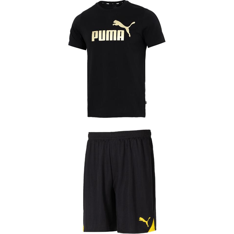 

Повседневная спортивная мужская черная майка + черно-золотые шорты Puma, черный