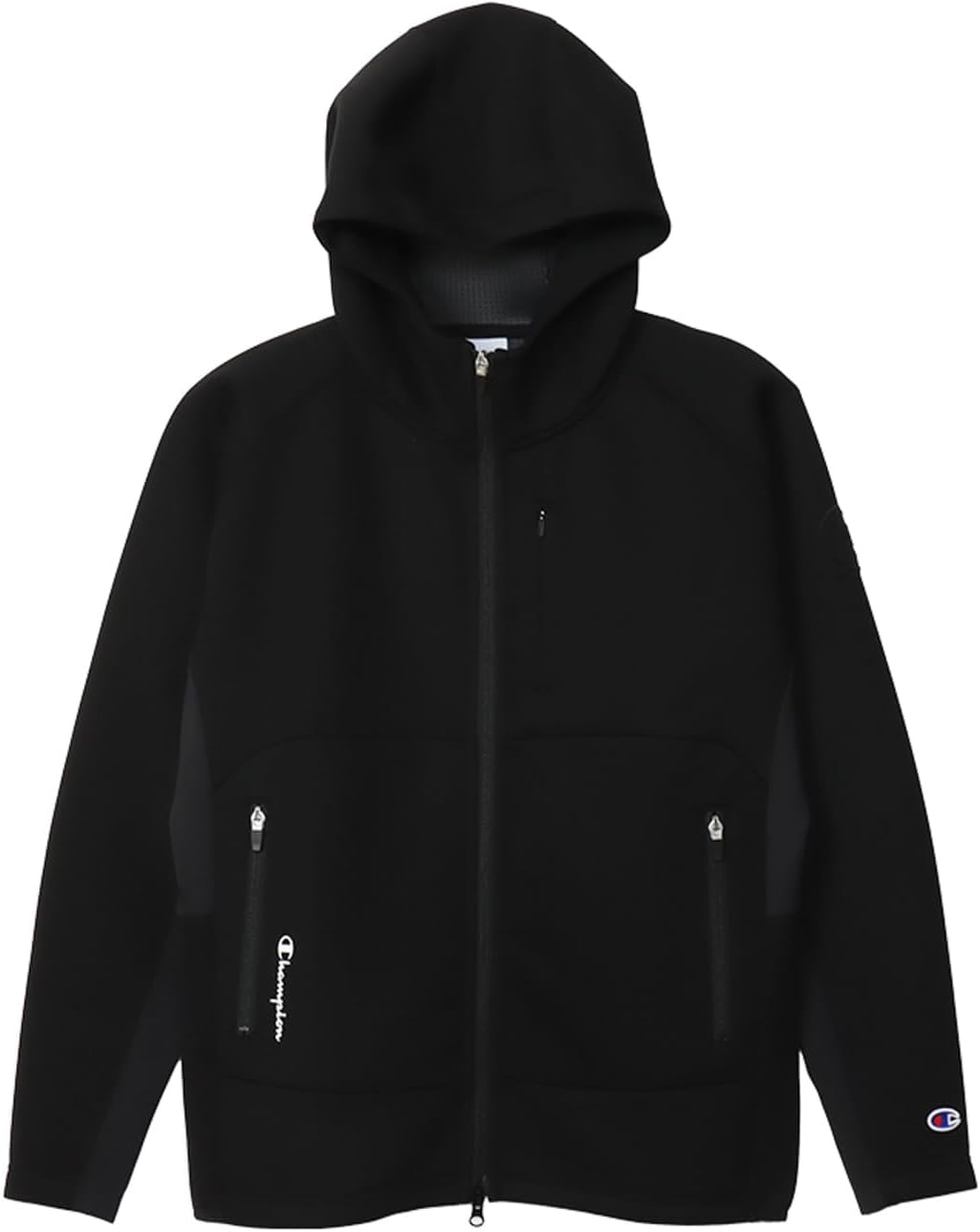 

Мужская толстовка Champion с длинным рукавом WRAP-AIR из водоотталкивающей ткани Techweave 3LS на молнии с капюшоном и логотипом в стиле гольф (C3-AG102), черный