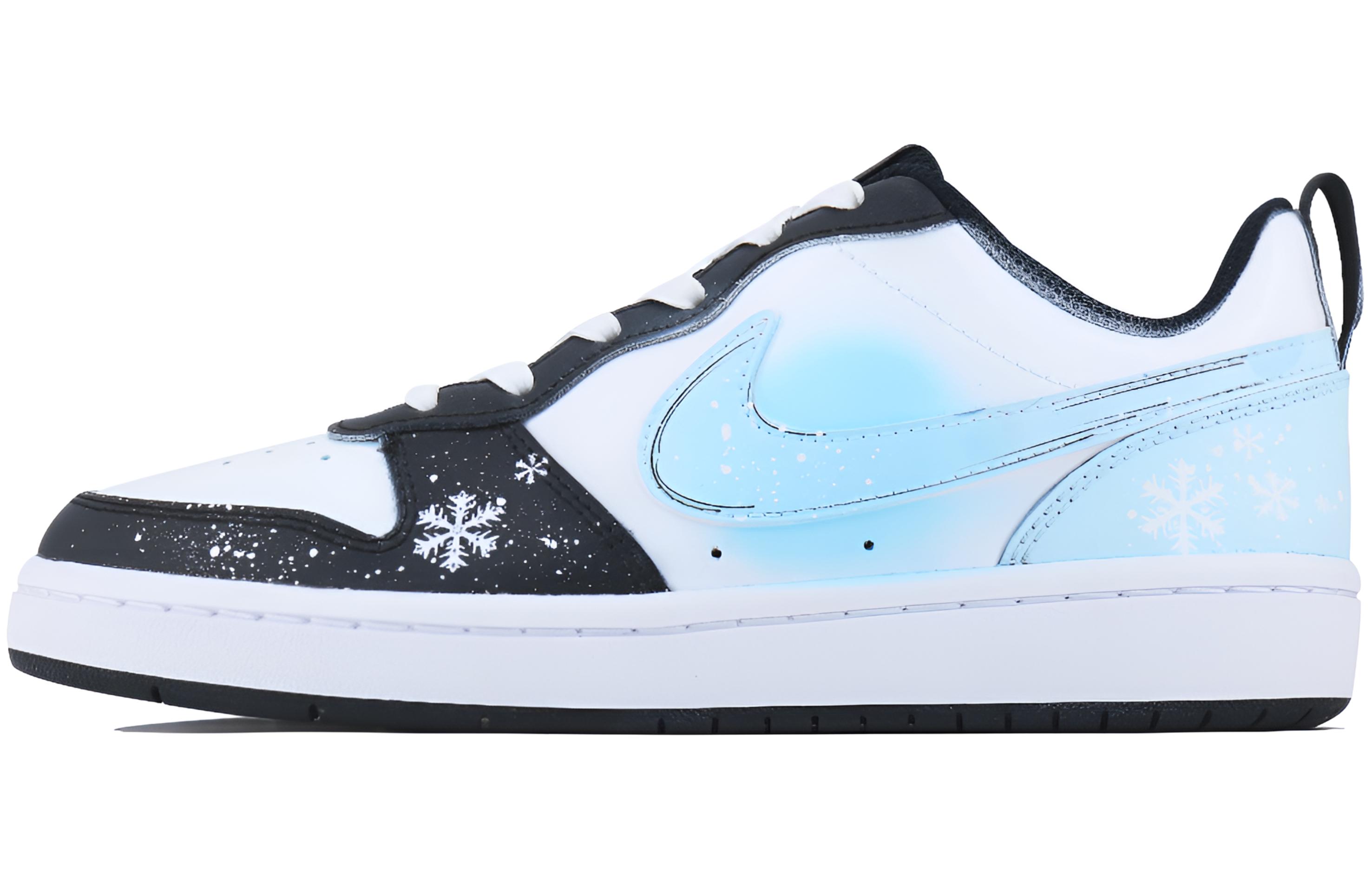 

Nike Детские низкие кожаные скейтбордистские кроссовки Court Borough Low 2 Winter Snow Follows, белые, черные, синие