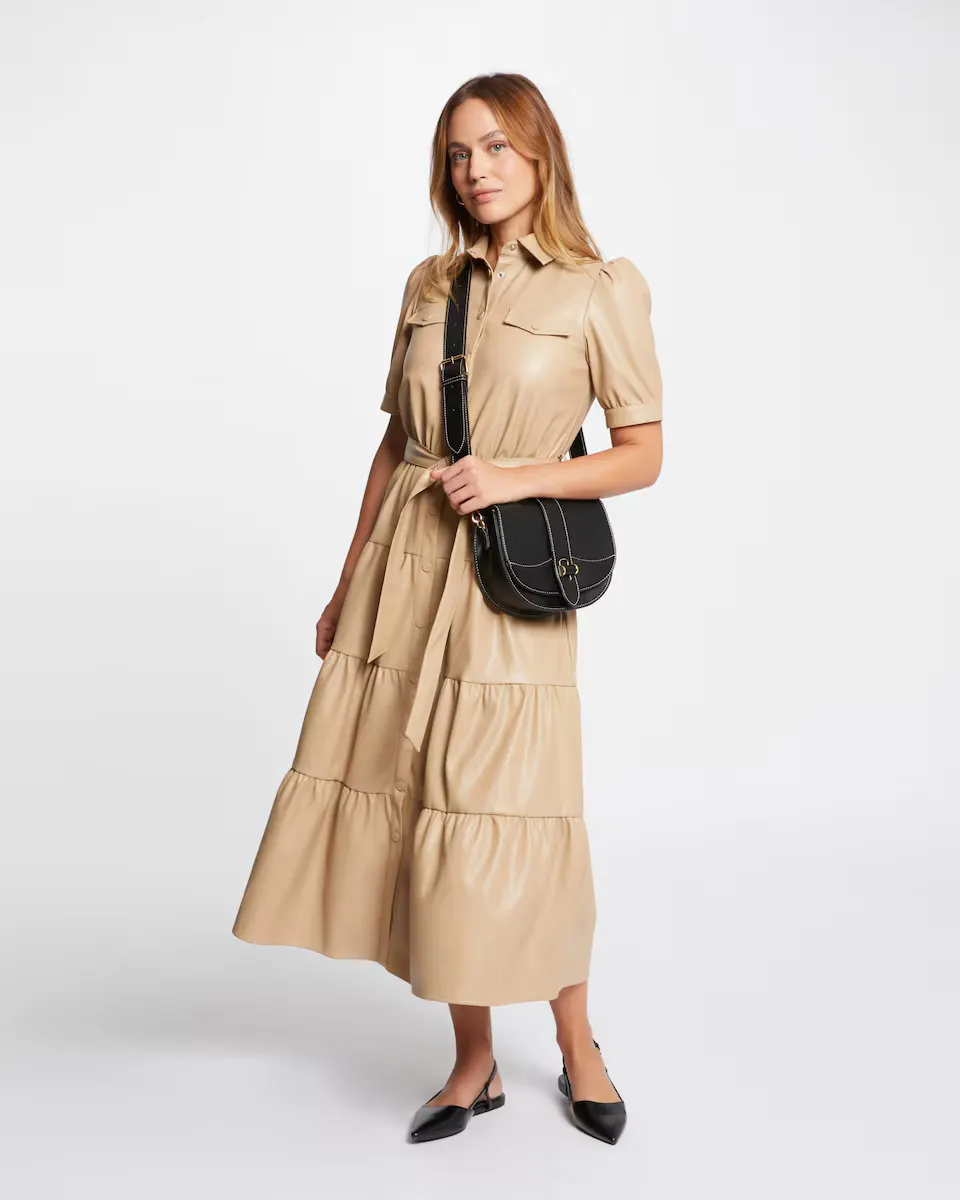 

Платье с эффектом кожи и поясом Morgan, цвет Camel