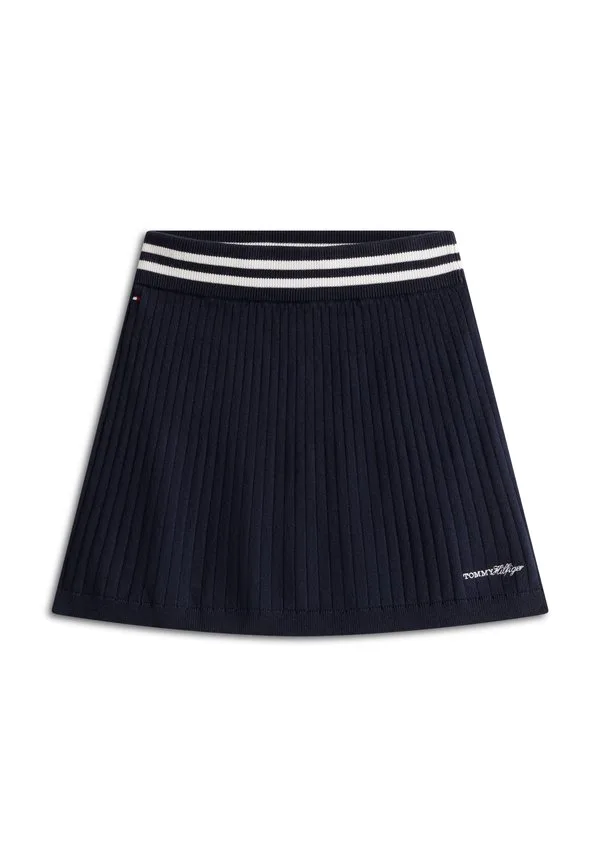 Юбка из трикотажа в рубчик с вышивкой логотипа, юбка а-силуэта Tommy Hilfiger, Dark Night Navy — фото 4