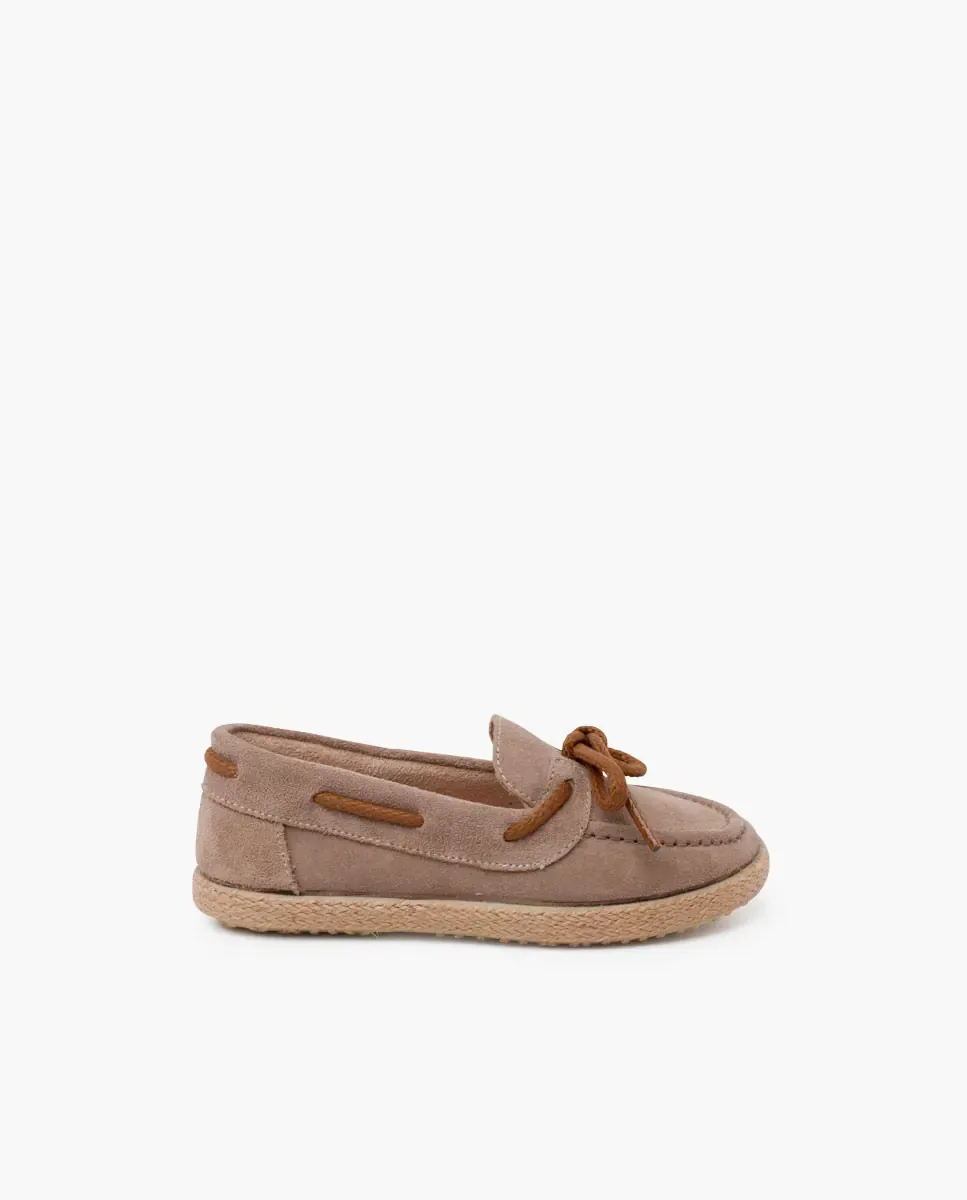 Детские мокасины из замши с шнурком и подошвой из джута Pisamonas, Topo