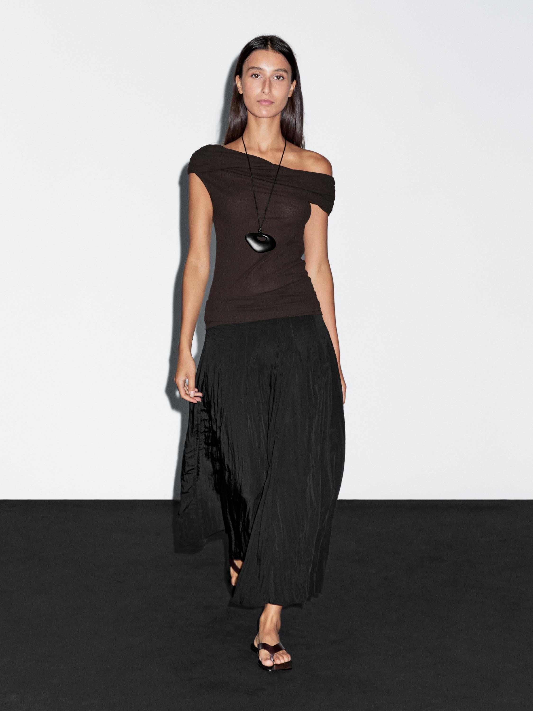 

Топ из 100% хлопка с асимметричным вырезом Massimo Dutti, коричневый