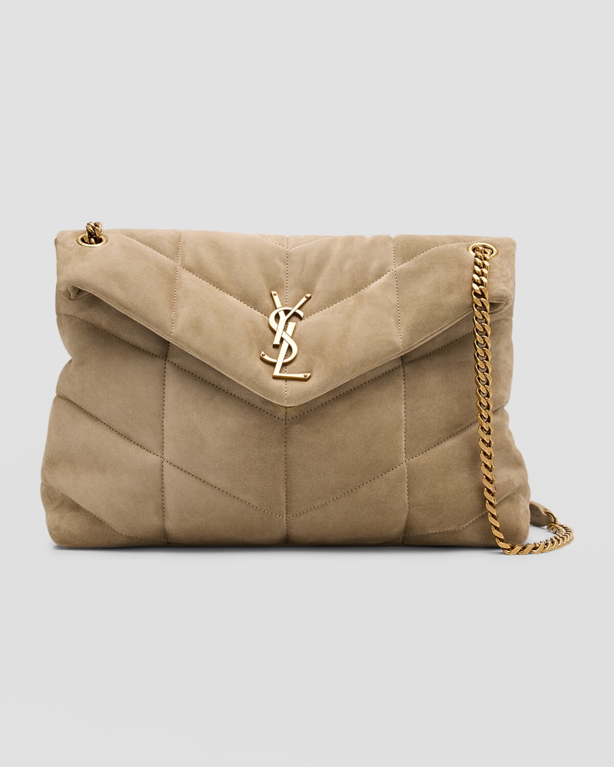 

Сумка через плечо Lou Puffer среднего размера YSL из стеганой замши Saint Laurent, цвет Matt Gold