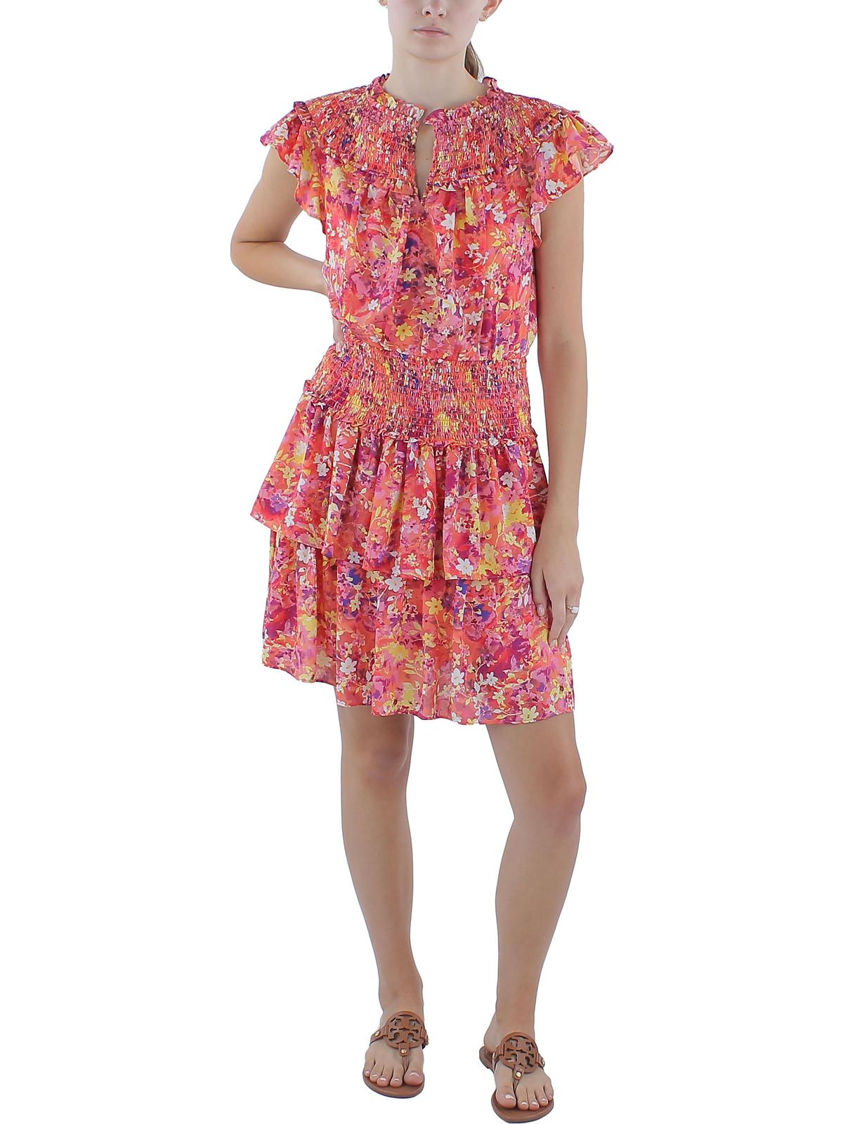 

Женское короткое мини-платье со сборками BCBGMAXAZRIA, цвет floral
