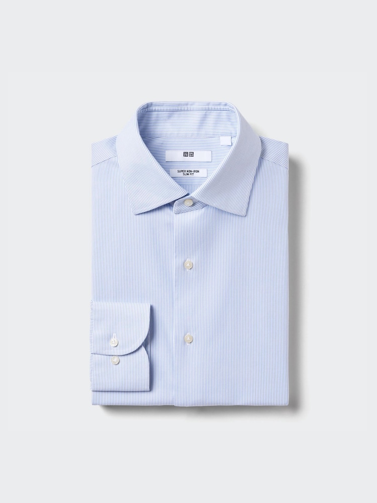 

Приталенная рубашка super non-iron slim fit в полоску Uniqlo, цвет 63 синий