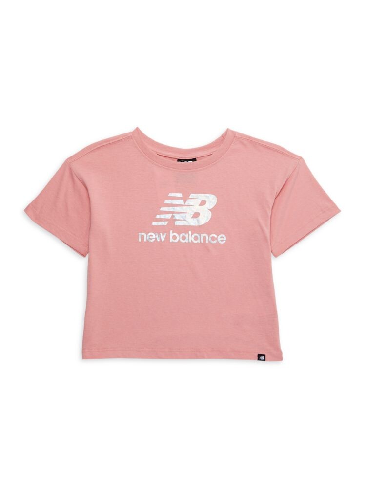 

Укороченная футболка с логотипом для девочек New Balance, розовый