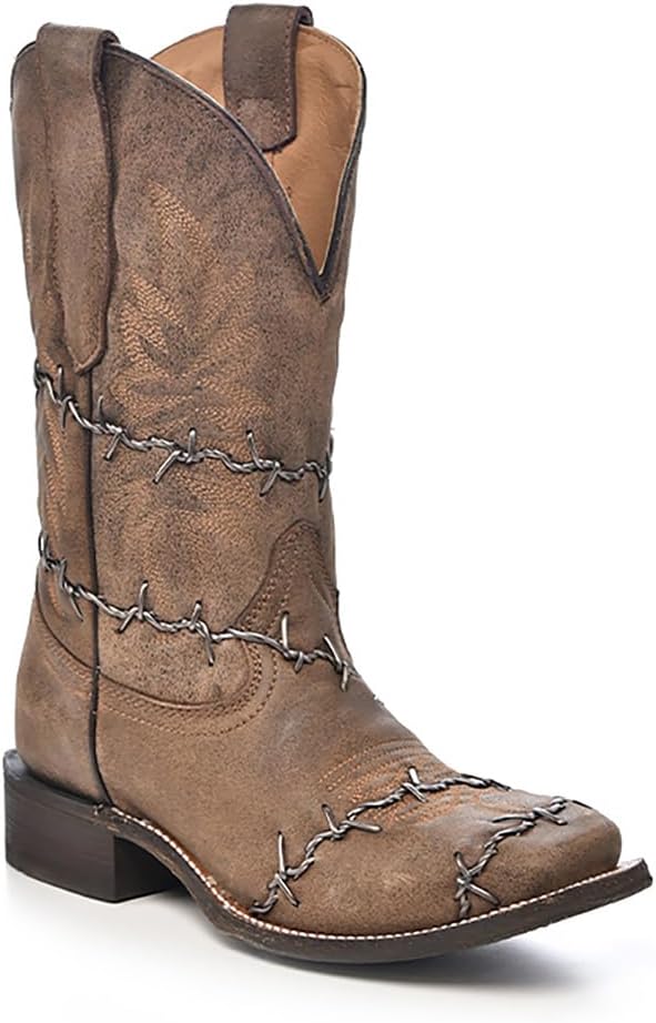 

Ковбойские сапоги Corral для мужчин, коричневые, ручной работы, Западные сапоги с квадратным носком и дизайном с колючей проволокой Corral Boots