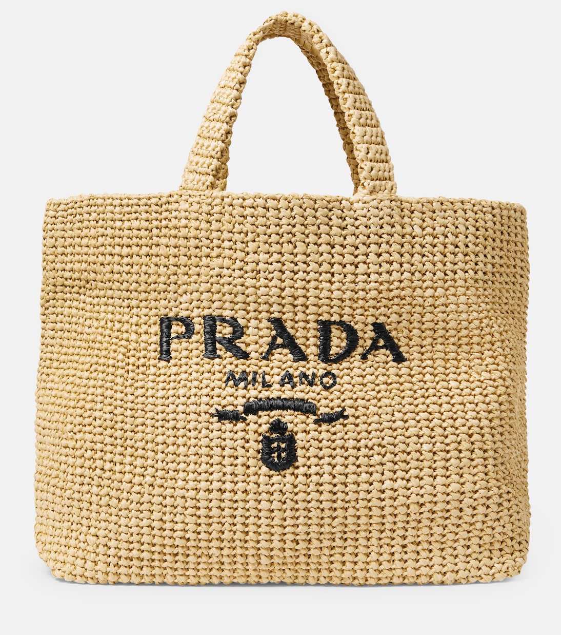 

Средняя сумка-тоут из рафии с логотипом Prada, Naturale