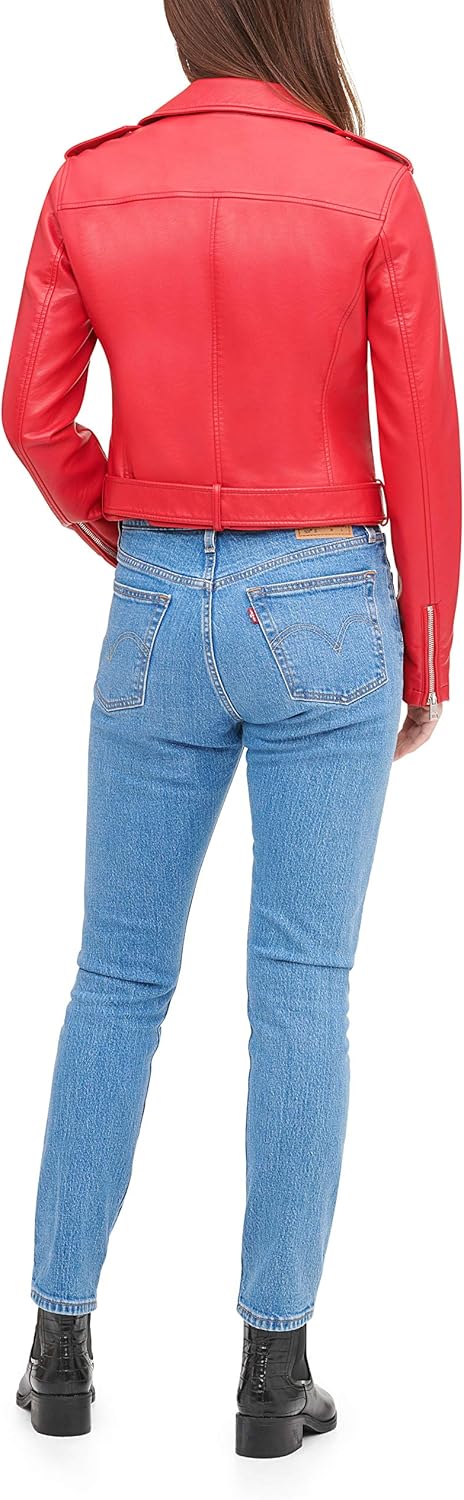 Женская байкерская куртка Levi's из искусственной кожи с поясом (стандартный и большой размер), Red — фото 2