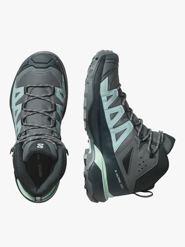 Женские походные ботинки Salomon x ultra 360 mid gore-tex текстильные, серо-зеленый — фото 3