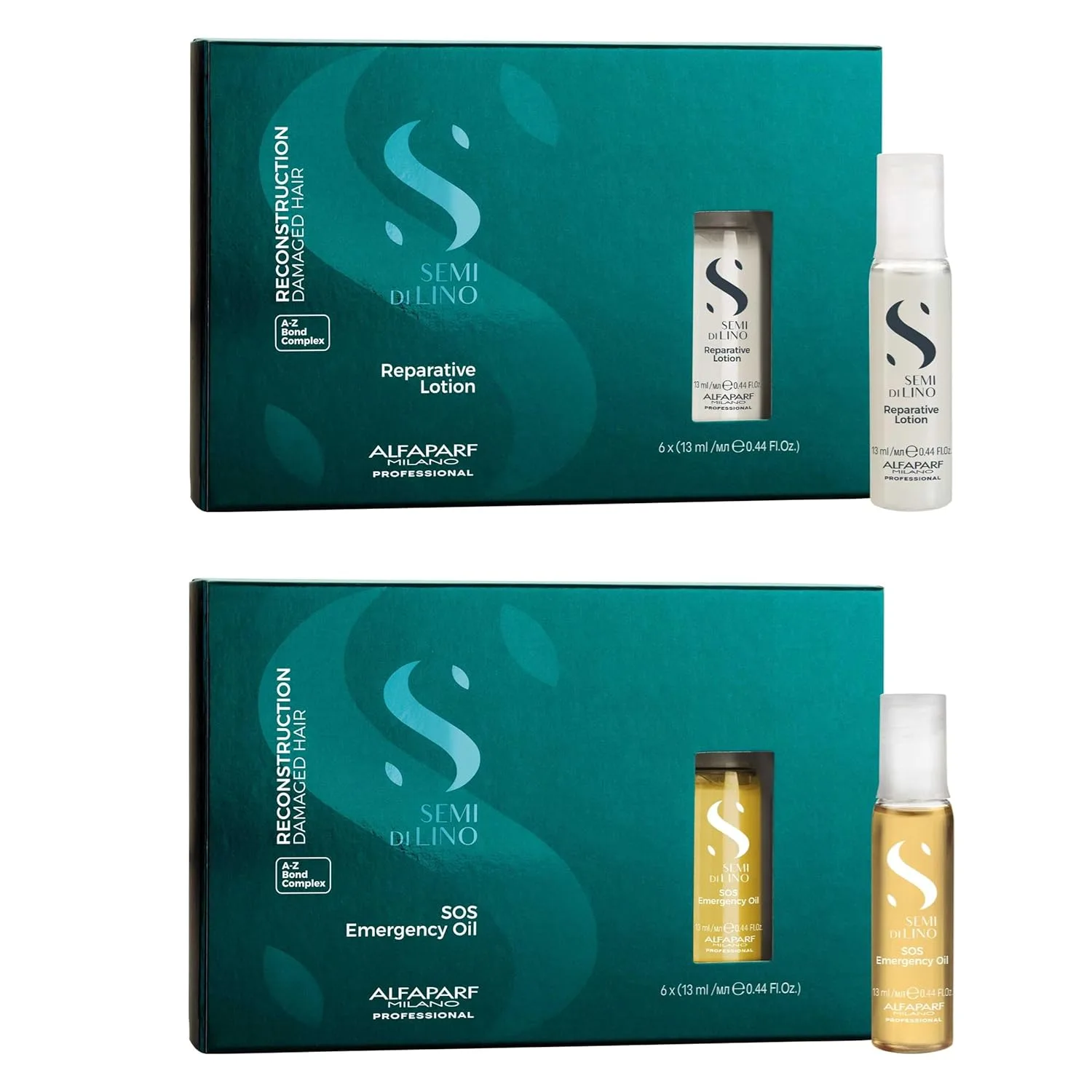 ALFAPARF MILANO Semi di Lino Reconstruction SOS Emergency Hair Oil и Reparative Lotion набор для восстановления поврежденных волос - блеск, мягкость, объем, термозащита, против ломкости
