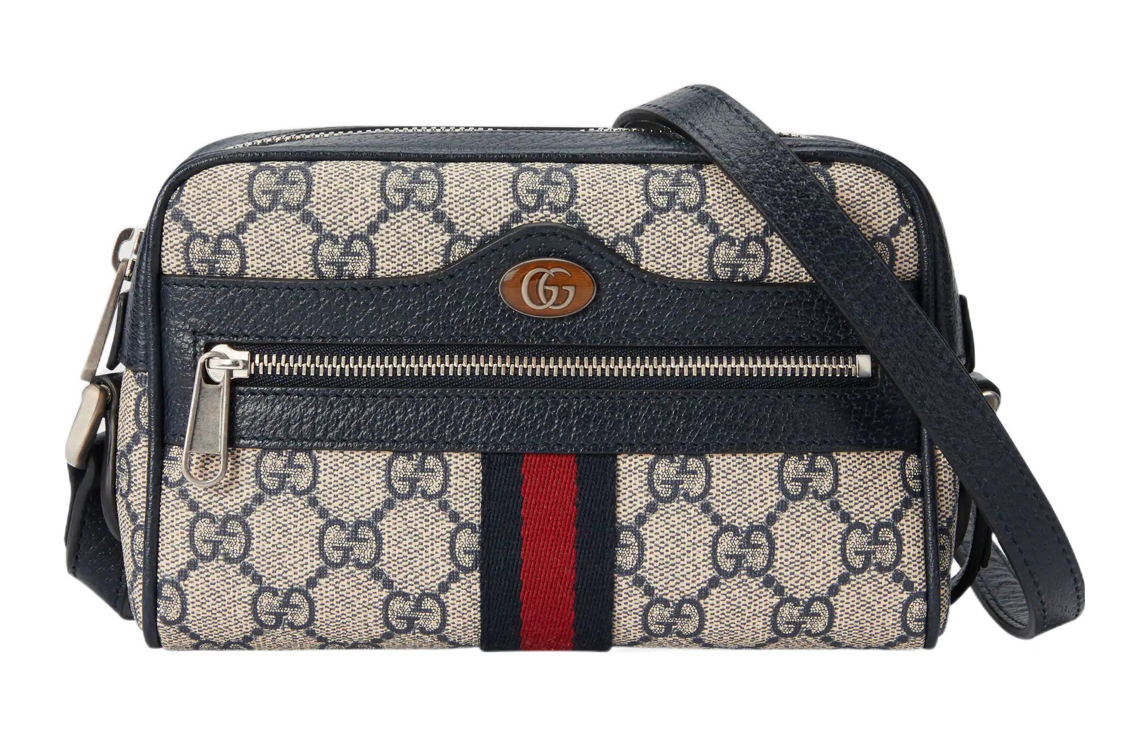

GUCCI Кожаная камера Ophidia Миниатюрная женская сумка через плечо Голубая бежевая