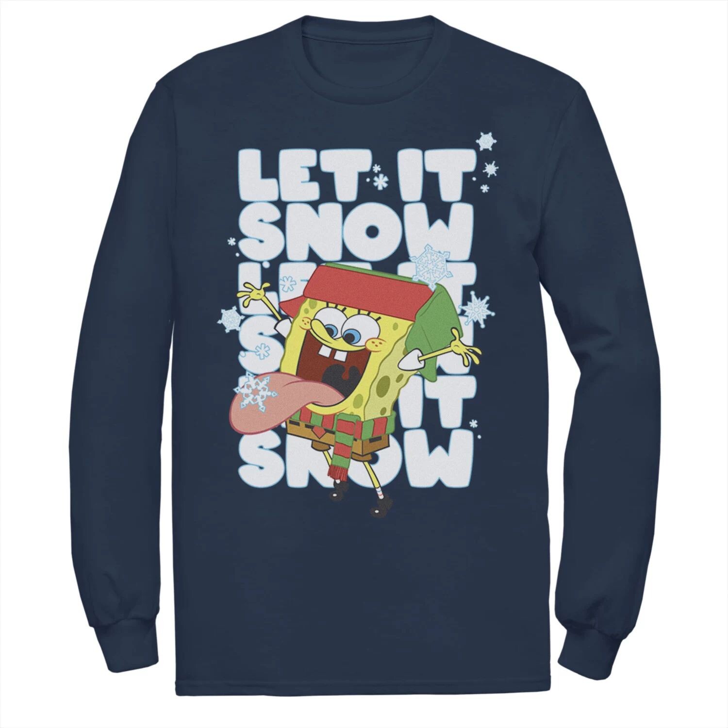 

Мужская футболка Губка Боб Let It Snow Let It Snow Let It Snow с длинными рукавами и цветами Nickelodeon, синий