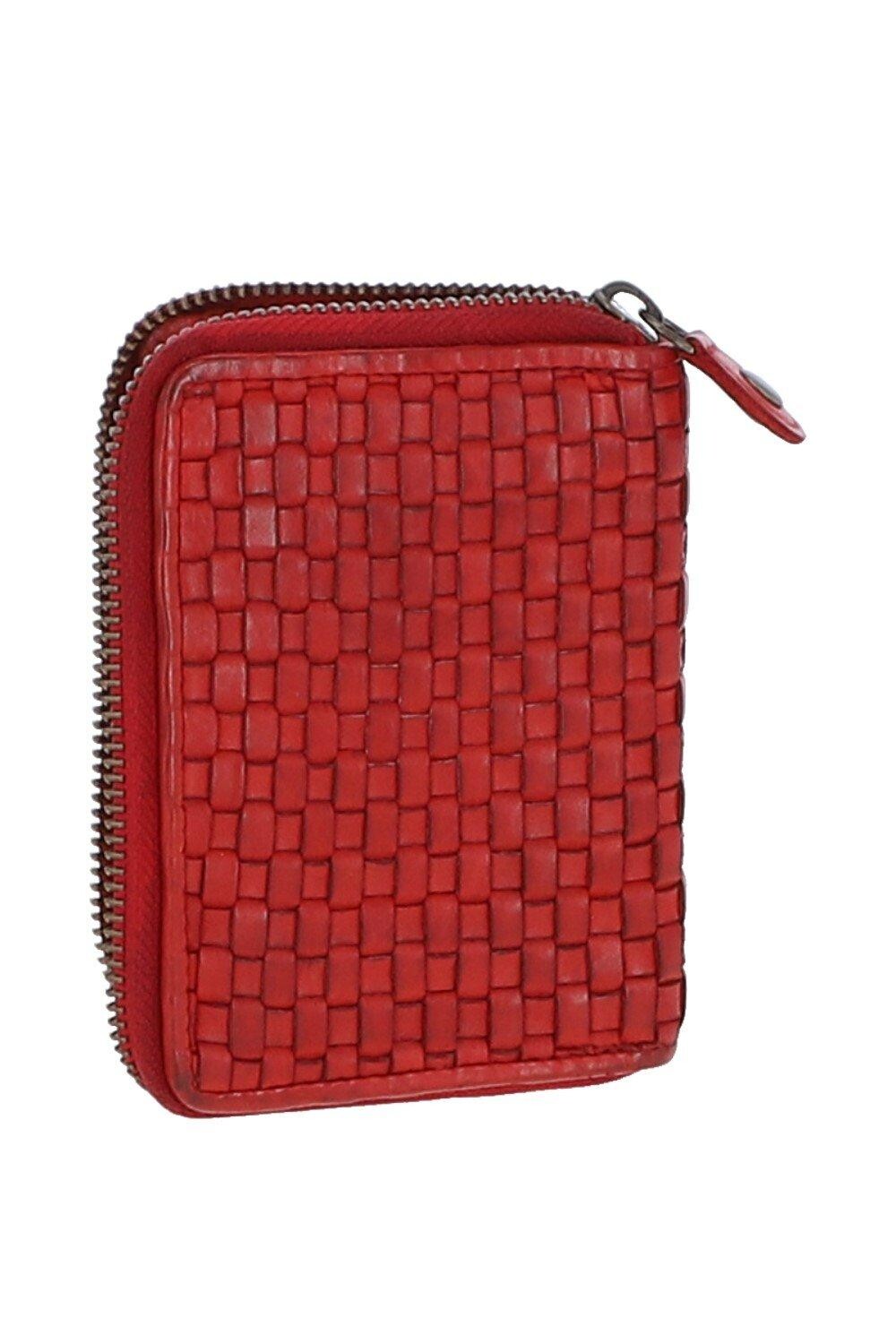 

Маленький винтажный плетеный кожаный кошелек на молнии на 6 карточек для монет Ashwood Leather, красный