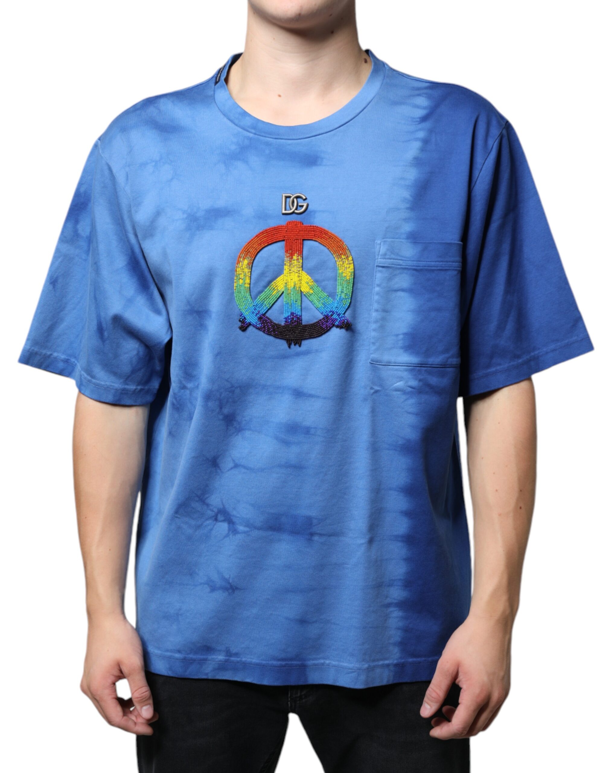 

Футболка из хлопка с принтом «Tie-Dye Peace Sign» синего цвета Dolce & Gabbana