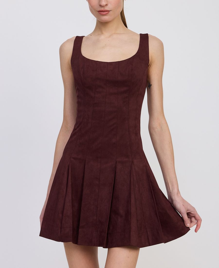 

Женское плиссированное мини-платье А-силуэта Delphine En Saison, Plum Brown
