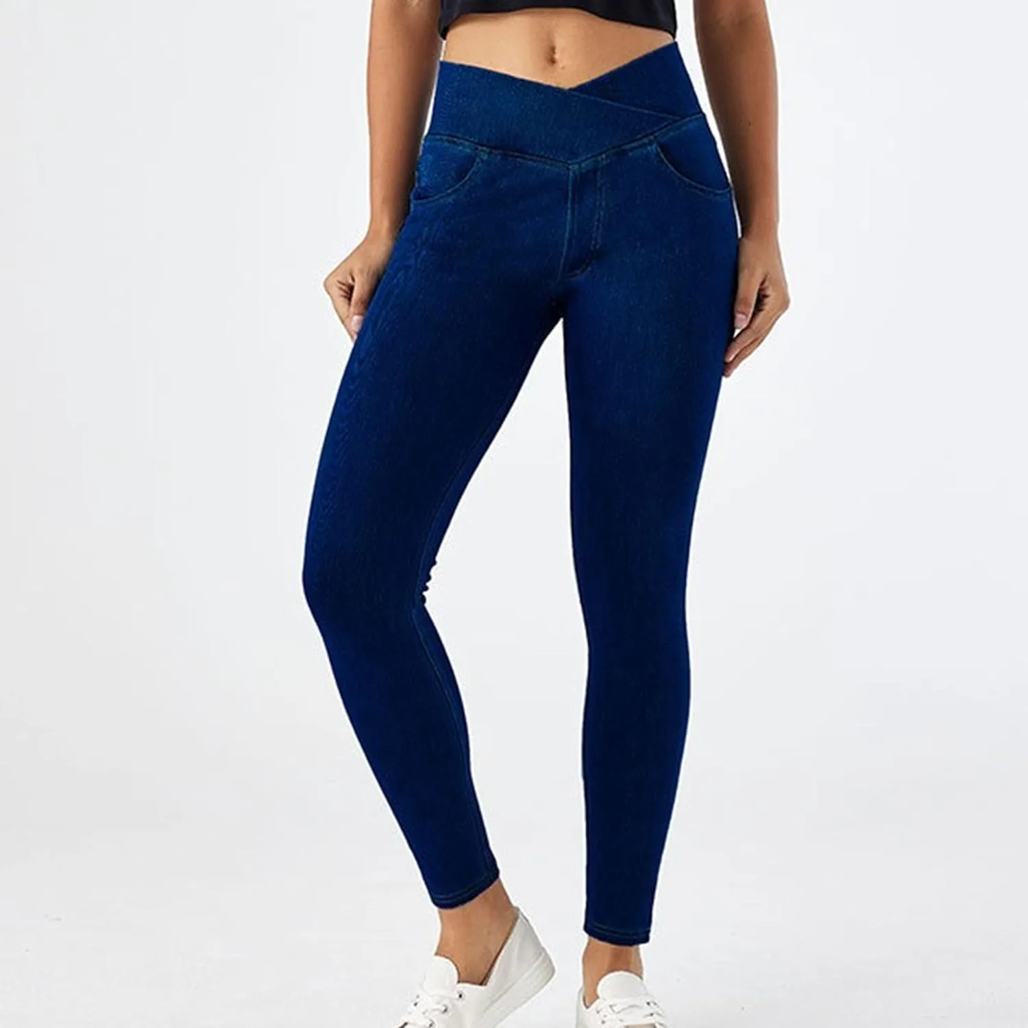 Джинсы для женщин Stretchy High Waisted Jeggings Pull Skinny с карманами — фото 2
